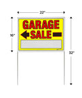 Garage Sale Sign Kit With Three Large Signs And Three 11 By 14 Signs One Thousand Two Hundred Colorful Price Stickers In Yellow Pink And Green Plus Twenty Large Pricing Cards Ultra Bright And USA Made For Quick High Visibility Sales front view.