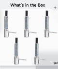 Five Piece Heavy Duty Carbon Steel Indexing Plunger Pin Kit with swivel handles, showing five retractable pins and M12 thread