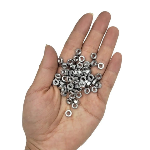 Hand holding 100 Pieces M4 0.7 Hex Nut Stainless Steel 304 18 8 Hexagon Nut For Bolts Bright Finish Full Thread High Temperature