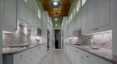 Modern kitchen with F8T5 Under Cabinet Fluorescent Bulbs 12 Inch 8W Tube Light Cool White 4100K Pack of 6