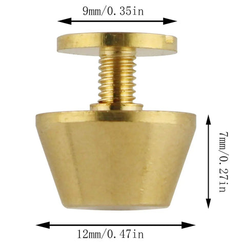 Top Shelf Solid Brass Screw Back Metal Studs With Knockout Gold Finish Heavy Duty Flat Spike Rivets For Leather Craft And Handbag Hardware Comes With Dead Tight Threaded Screws, 9mm diameter.