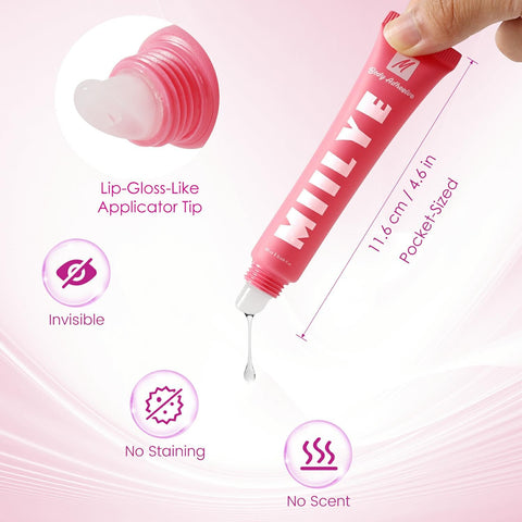 MIILYE All Day Sweat Proof Body Adhesive tube with applicator tip, 11.6cm in size for clothes with strong hold and water wash off