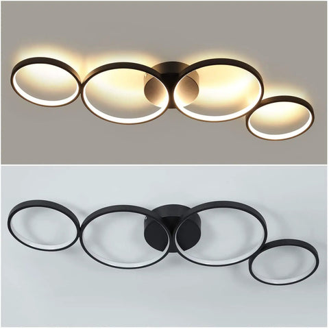 Modern Black Flush Mount LED Ceiling Light 30W 3000K Warm White 89cm Round Four Ring Fixture for bedroom and living room
