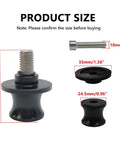 Image showing dimensions of 2 Pack M10 X1.5 Swing Arm Spools Sliders CNC Aluminum for Kawasaki Ninja
