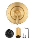 Stylish Brushed Gold Chateau Style Shower Faucet Trim Kit For Moen Fit Valve, front view with H/C labels and handle, included parts