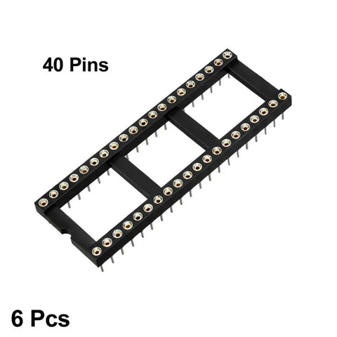 Six Pack DIP IC Socket Adapters 2.54mm Pitch 15.2mm Row Pitch Double Row 40 Pin Soldering Sockets Kit, black plastic and silver contacts