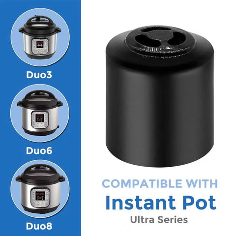 Universal Steam Release Handle And Valve For Duo Series Pressure Cookers 6 Quart To 8 Quart Models Replaces Steam Sealing And Venting Valve Easy Fit Replacement Part For Quick Safe Release pictured next to compatible Instant Pot models.
