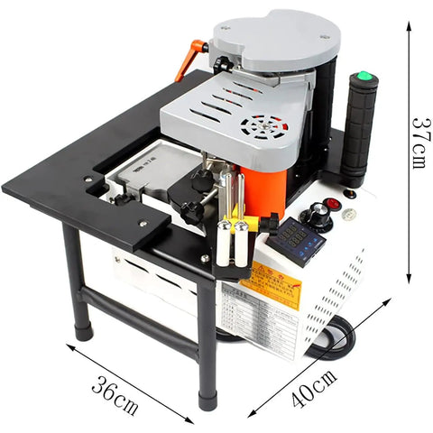 Portable Edge Bander For Woodworking With Double Sided Adhesive System Pro Grade Edge Bander Machine shown with dimensions.