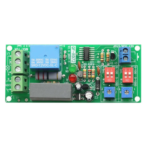 Dual Time Adjustable Cycle Delay Timer Relay Module With Infinite Loop Repeat On Off Switch High Precision Automation Timer For AC 100V To 240V Easy DIY Timer Relay For Projects, close-up of circuit board with components.