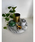 11.75 Inch Marble Lazy Susan Turntable With Vintage Gray Stone Finish, Smooth 360 Degree Rotation, used for decor with plants and ornaments