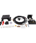 12V Electric Tarp Motor Switch Kit for Trucks with solenoid, rocker switch, bracket, circuit breaker, wire harness, fasteners.