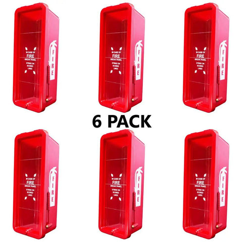 6 Pack Heavy Duty Red Plastic Fire Extinguisher Cabinets Outdoor Indoor Security Enclosure Weatherproof Housing with clear front.
