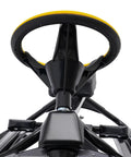 Close-up of steering wheel on steering wheel snow racer sled with brakes, kart style design for kids and adults, 220 lb capacity