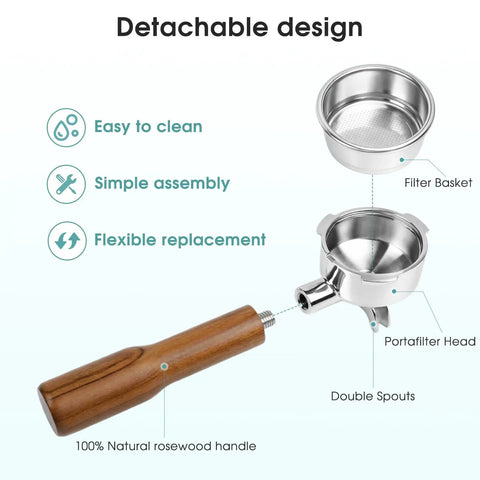 51mm Portafilter With Two Spouts For Gevi Casabrews CM5418 3700 Series And Mr Coffee Espresso And Cappuccino Machines, 3 ears shown
