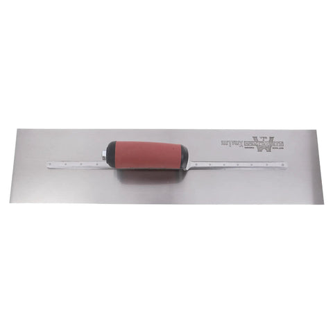 Finishing Trowel 20 By 5 Inch High Carbon Steel Blade With Curved Durasoft Handle And Xtralite Aluminum Mounting pictured flat