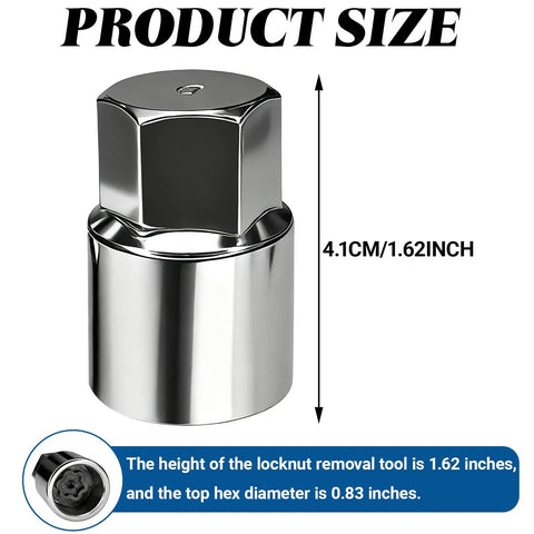 Heavy Duty D Wheel Locking Lug Nut Removal Tool Key Anti Theft Socket Replacement for Toyota with size dimensions.
