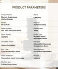 Product parameters for Top Tier Electric Single Dose Coffee Grinder With 63mm Conical Burrs And Zero Sixty Five Step Adjustments.