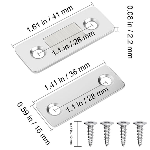 Ultra Thin Magnetic Cabinet Catch Set 4 Pack With Adhesive Backing Slick No Drill Install Door Latch dimensions and screws