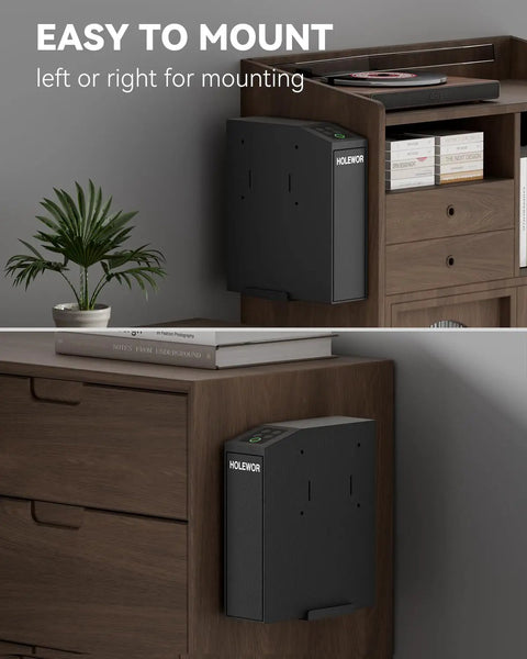 Lightning Fast Biometric Gun Safe For Bedside Handgun Storage Featuring Quick Draw Sliding Door Design And Foolproof Fingerprint Scanner For Super Secure Home Defense Setup mounted on a bedside dresser.