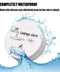 Two-Pack Battery Operated Water Leak Alarm Sensor With 90dB Alarm shown as waterproof with silicone seal illustration