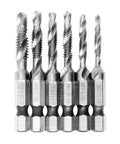 All In One Six Pack Drill And Tap Bit Set For Metal Wood And Plastic With Hex Shank Countersink Bits And Built In Taps in sizes 6-32 NC