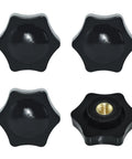 Four Pack One Quarter Inch Twenty Black Nylon Screw On Thru Threaded Knob Nuts With Six Star Hand Tighten Clamping Knobs Brass Insert Durable T Track Style Knob Handles For Easy Workbench Setup