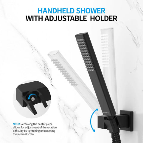 Black Overhead Rain Shower System With 10 Inch Rain Head And Handheld Luxury Valve Mixer 71 Inch Hose 16 Inch Arm 360 Degree Holder