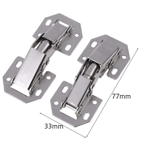 Two Three Inch Bridge Shaped Spring Hinges For Cabinets And Closet Doors No Drill Required Durable Hardware Close-Up