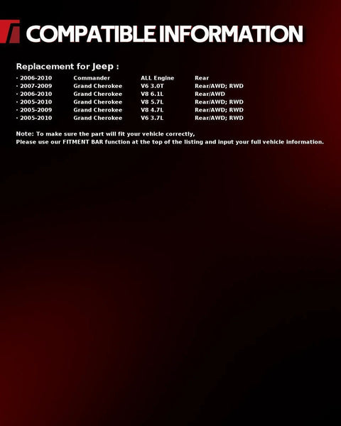 Compatibility chart for 2005-2010 Jeep Grand Cherokee and 2006-2010 Commander.