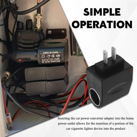 Dang Solid AC To DC Car Cigarette Lighter Adapter And Wall Plug Converter connecting to electronics, ABS material with dual prongs.
