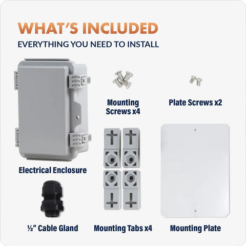Weatherproof Tough Outdoor Electrical Junction Box Polycarbonate With Hinged Cover NEMA 4X Rated parts including enclosure and screws
