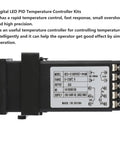 Industrial Digital Thermostat Kit With K Type Thermocouple Probe, SSR Included, Hardcore PID Temperature Controller For Heating Gear, Self-Tuning PID, 14-Bit Resolution, 0.5-Second Sampling, +-2C. black PID controller with terminal block and wiring label