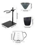 Total Game Changer Pour Over Coffee Dripper Stand Set With Double Layer Glass Server And Ceramic Filter Cup Adjustable Height Portable Hand Brewing Station For Your Daily Grind components and measurements arranged.
