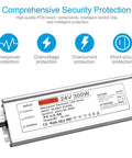 All Weather 24V 300W Outdoor IP67 LED Power Supply Driver From 100 to 265V AC to 24V DC Aluminum Housing for LED Strips