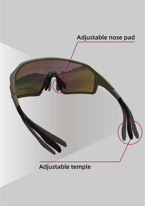 All Around Sport Sunglasses With UV400 Protection And Mirror Lens for men and women, side view showing adjustable nose pad and temple.