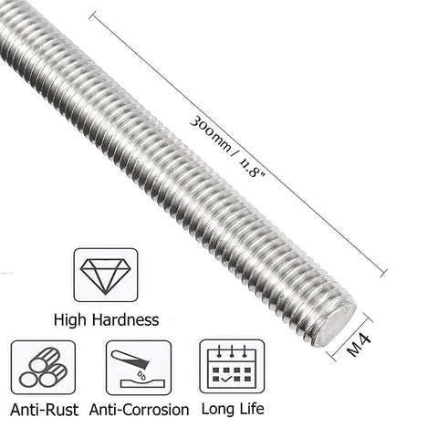 Close-up of 24 Pcs M4 Threaded Rods With Hex Nuts, 300mm Long Stainless Steel 304 Fully Threaded Rods, rust-resistant indicators