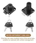 Lock Up Your Stash With This Heavy Duty Alloy Steel Drawer Lock 2 Pack Featuring Keyed Different Cylinders Built Tough For Quick Cabinet Security Install Black, showing two locks with keys.