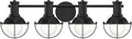Dalton 4 Light Industrial Farmhouse Vanity Light in matte black for bathrooms, 31 inch wide wall fixture with four bulb holders.