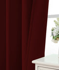Burgundy Red Blackout Curtains 96 Inch Long 2 Panels Rod Pocket Window Drapes Darkening Thermal Insulated Light Blocking next to a vase