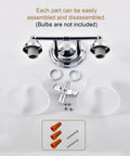 Parts of Two Light Chrome Vanity Wall Sconce Lighting With Frosted Glass Shade displayed for assembly, excluding bulbs.