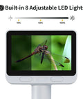 Portable Digital Microscope for Kids with 4 Inch IPS Screen 1080P Pocket Microscope for Kids Ages 8 12 Works with iPhone Android and PC Totally Cool STEM Gift for Curious Minds, built-in 8 LED lights, dragonfly view