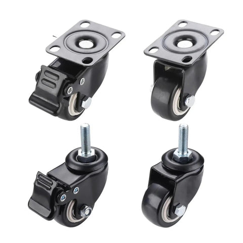Heavy Duty Swivel Chair Caster Wheel With 39mm Plate M8 Screw 1.5 Inch Diameter Silent Brake Castor, set of four