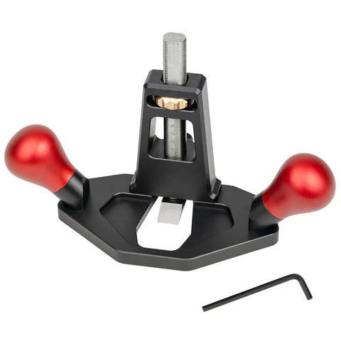 Tough As Nails Handheld Router Plane Featuring Adjustable Stainless Steel And Ebony Blades Built Like A Tank For Rock Solid Wood Smoothing Quick Edge Trimming And That Pro Level Finish Any Shop Guy Loves, displaying red knobs and adjustable gauge.