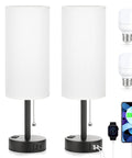 Bedroom Lamps Set of 2 With USB C and USB A Ports, 3 Color Modes 2700K to 5000K Nightstand Lamps, Pull Chain, Outlet and USB Port