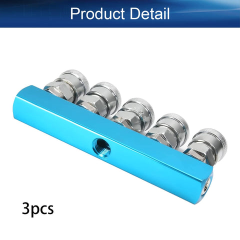 Blue Three Piece Five Way One Half Inch Manifold Block Splitter For Air Hose Inline Use Iron G Thread Air System Fitting