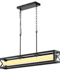 Industrial Farmhouse Kitchen Island Lighting 39.4 Inch Black Rectangular Pendant Fixture Over Table 34W LED Dimmable Linear Chandeliers