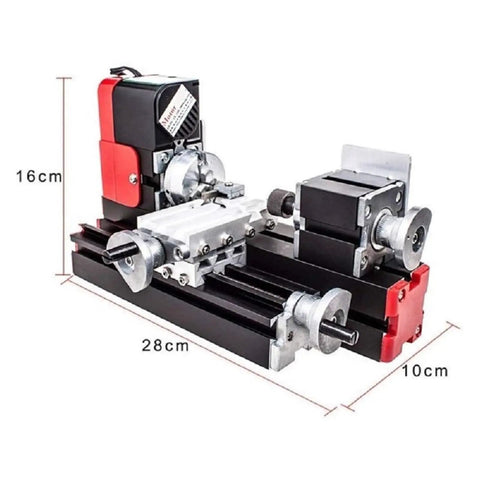 High Power Mini Metal Lathe For Diy Machining, 28cm x 16cm x 10cm, compact tool for precision turning wood, plastic, aluminum, and copper.