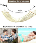Single Cotton Rope Hammock With Wood Spreader Bar For Indoor Outdoor Use Hand Woven Classic Design Holds Up To 220 Lbs