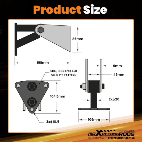 Universal Engine Motor Mount Kit For Chevy Small Big Block Sbc Bbc 350 V6 dimensions and bolt pattern specifications image.