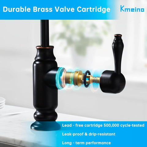Close-up of oil rubbed bronze water drinking faucet for filtration systems, showing brass body with ceramic disk valve